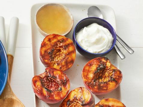Grilled Peaches with Moonshine Syrup and Sorghum Yogurt