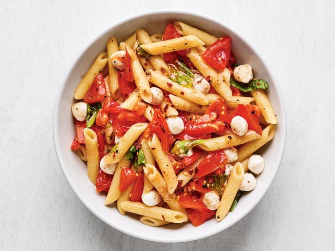 Penne with No-Cook Tomato Sauce and Mozzarella Recipe | Food Network ...