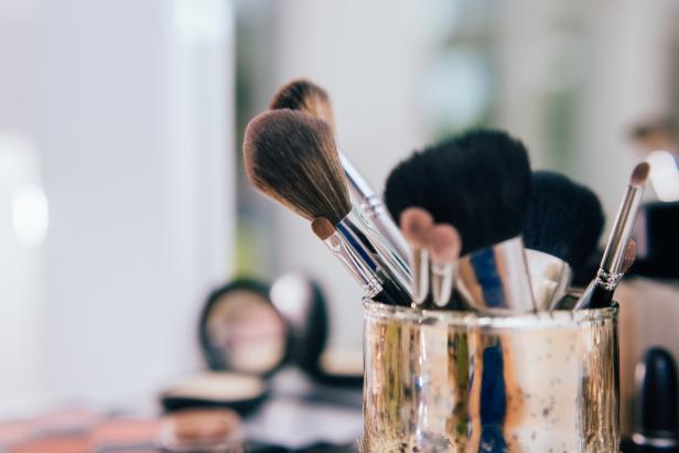 Professional makeup brushes set and tools.