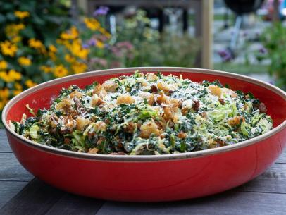 Brussels Sprout and Kale Salad with Green Goddess Dressing, as seen on Food Network's Symon's Dinners Cooking Out, Season 3.