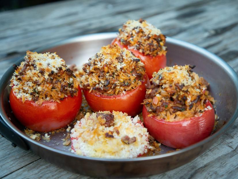 Stuffed Tomatoes, as seen on Food Network's Symon's Dinners Cooking Out, Season 3.
