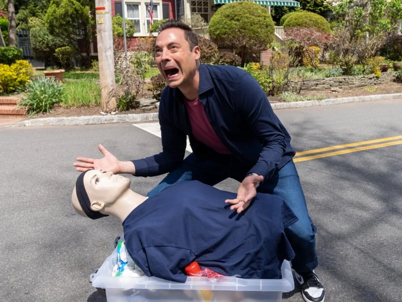Host Jeff Mauro with the mannequin, as seen on Kitchen Crash, Season 2.