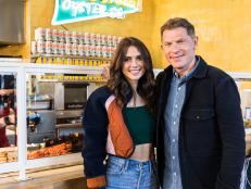 Host Bobby and Sophie Flay, at Broad Street Oysters in Malibu, CA, as seen on Bobby and Sophie Take the Coast, Season 1.