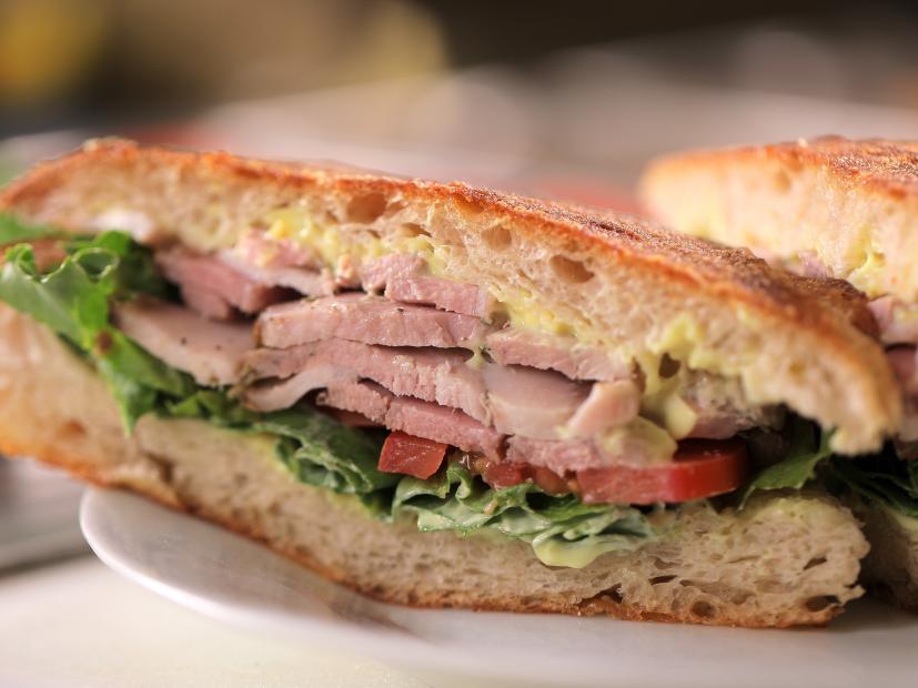 Porchetta Sandwich as served at Real Italian Deli in Palm Desert, California, as seen on Diners, Drive-Ins and Dives, season 35.