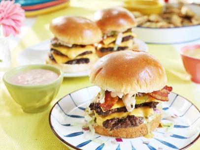Miss Kardea Brown's Smash Burgers with the Works, as seen on Delicious Miss Brown, Season 7.