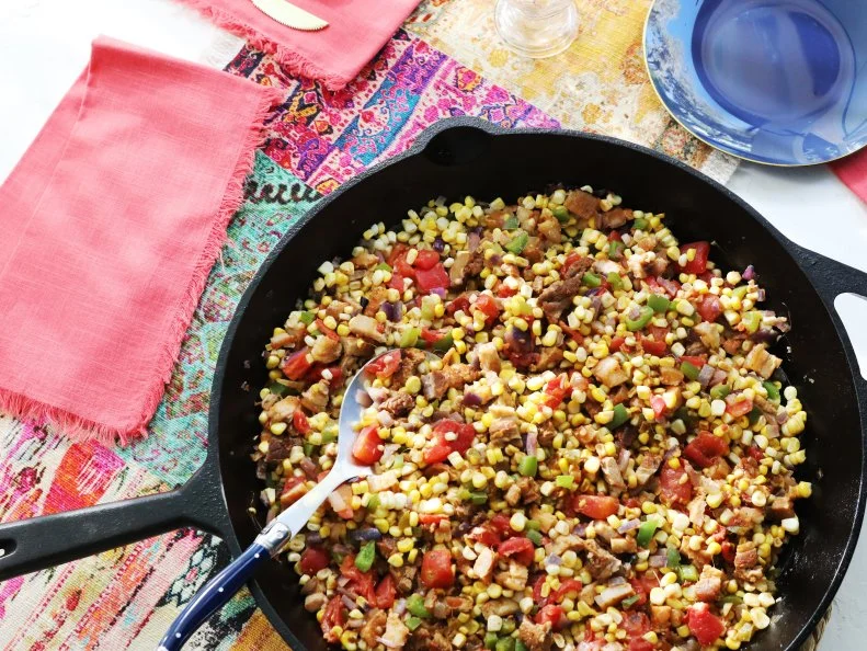 Miss Kardea Brown's Fried Skillet Corn Salad, as seen on Delicious Miss Brown, Season 7.