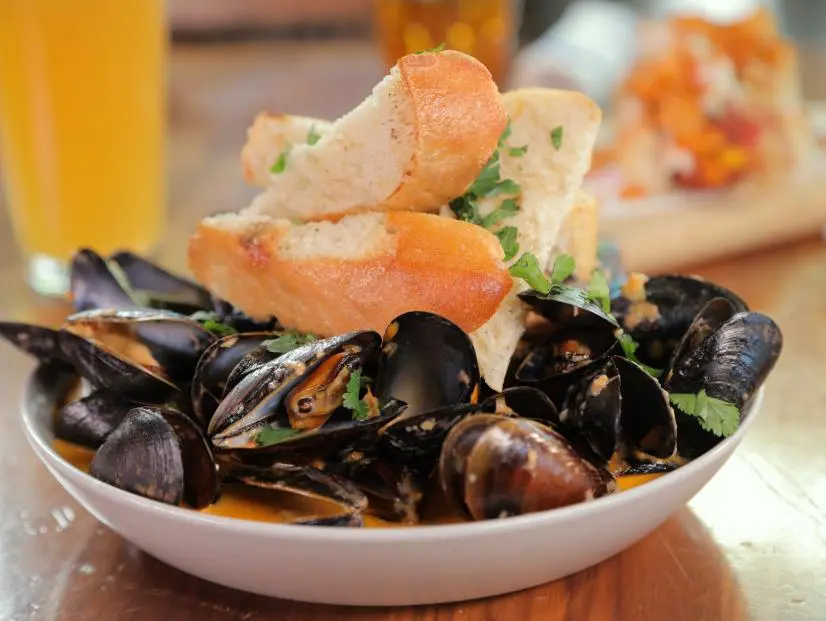 Mussels Chermoula as served at Senate Pub at the new location in Blue Ash, OH, as seen on Triple D Nation, Season 4.