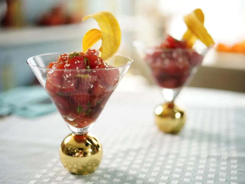 Sunny Anderson makes Sunny's Ahi Tuna Poke with Plantain Chips, as seen on The Kitchen, Season 31.