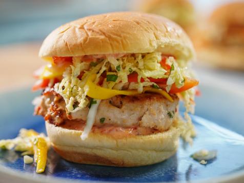 Honey Garlic Chile Burgers with Mango Slaw