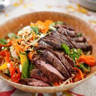 Katie Lee Biegel makes her Ginger Garlic Steak and Noodle Salad, as seen on The Kitchen, Season 31.