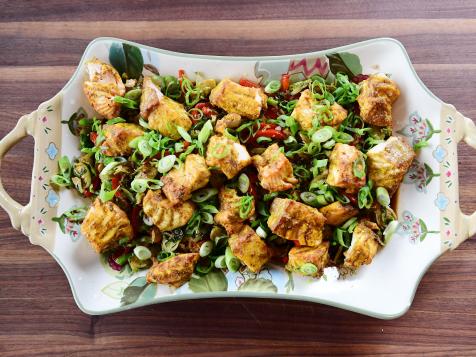 Salmon Bites with Warm Brussels Sprout Slaw