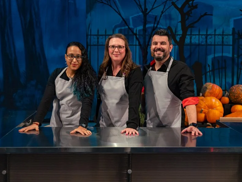 Contestants Julia Jankowski, Rodolfo Goncalves and Tammy Varela, aka "Pasty Pirates", as seen on Halloween Wars, Season 12.