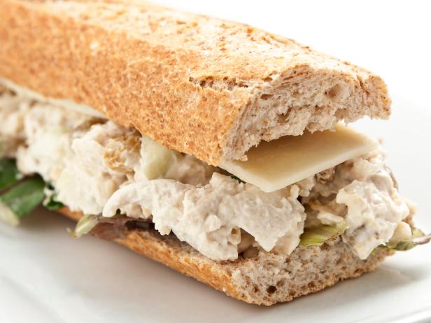 Chicken salad and cheese baguette sandwich