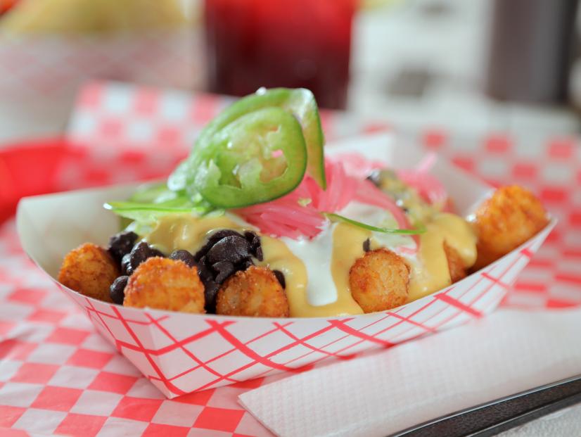 Totchos as served at Redheaded Stranger in Nashville, Tennessee, as seen on Diners, Drive-Ins and Dives, season 36.