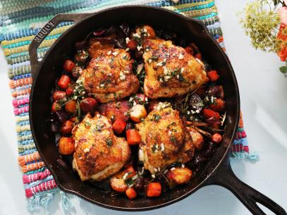 Miss Kardea Brown's Chicken and Veggie Skillet, as seen on Delicious Miss Brown, Season 7.