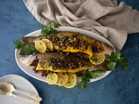 Stuffed Branzino with Walnuts and Pomegranate