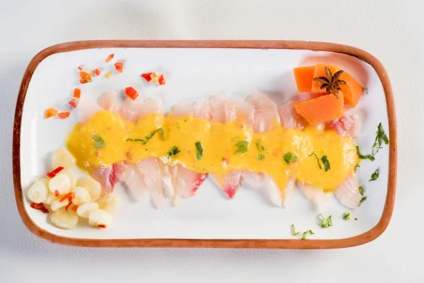 Tiradito.Typical Peruvian dish. On a white background. Seafood