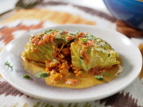 Stuffed Cabbage with Curry Coconut Milk and Chickpeas