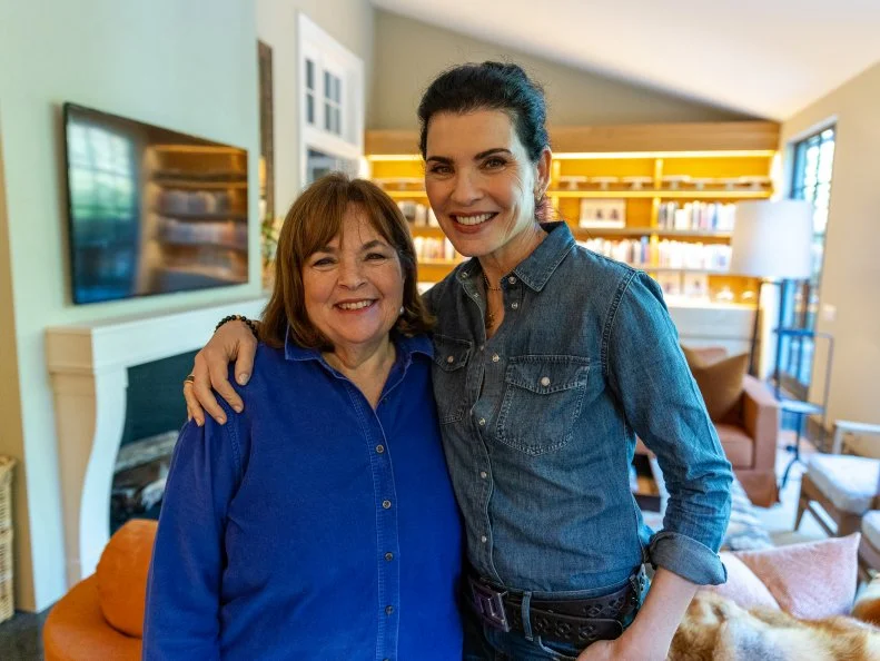 Ina Garten and Julianna Margulies in the Library, as seen on Be My Guest, season 1.