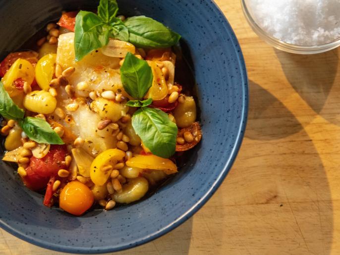 Cod and Gnocchi with Tomato Confit Recipe | Food Network