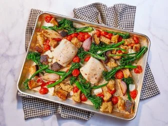 Sheet pan cod, as seen on Mary Makes It Easy, Season 1.