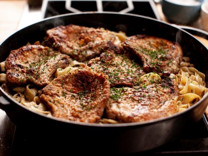 Creamy Pork Chop Pasta with Easy Caesar Salad Recipe Ree Drummond