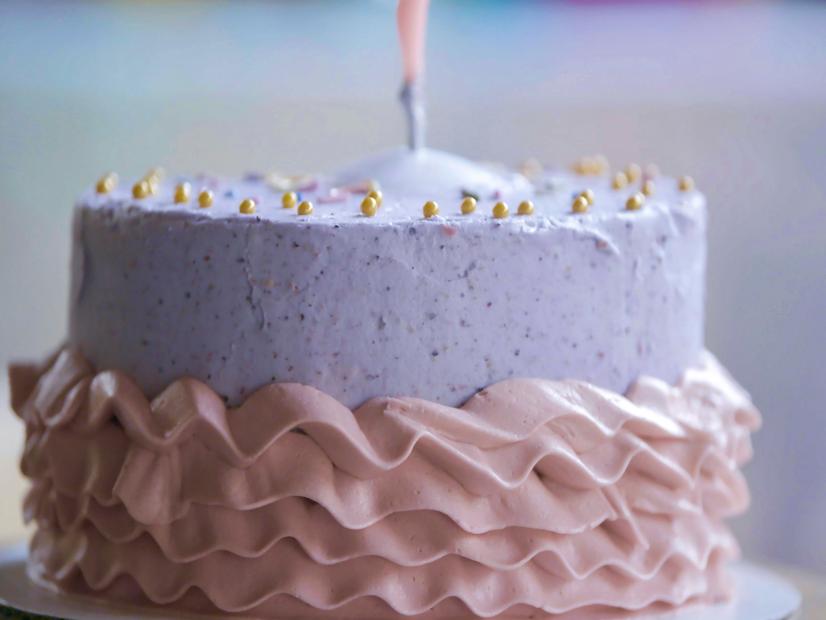 Beauty shot of Molly Yeh's Tie-Dye Tutu Birthday Cake as seen on Girl Meets Farm, Season 11.