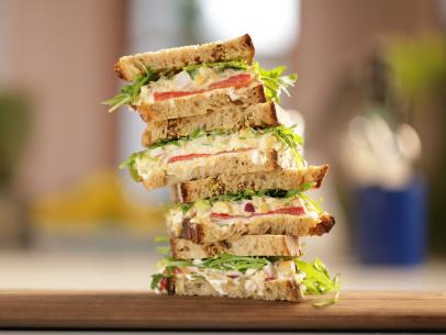 Landscape, close-up tower of sandwiches, as seen on Mary McCartney Serves It Up, season 3.
