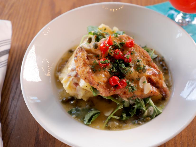 The Chicken Piccata as served at Barley and Salt in North Conway, New Hampshire, as seen on Diners, Drive-Ins and Dives, season 36.