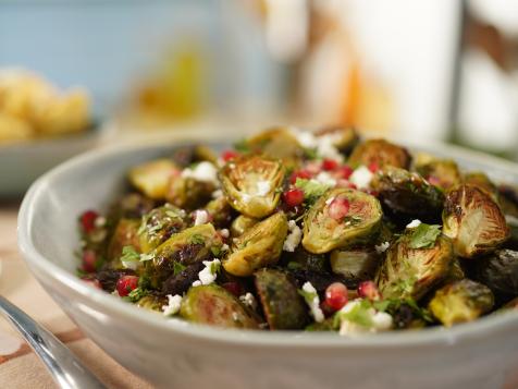 Roasted Brussels Sprouts with Pomegranate, Feta and Cilantro