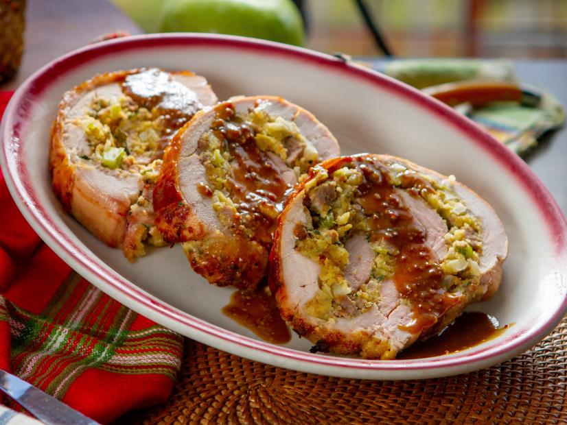 Justin Sutherland’s Smoked Turkey Roulade with Cornbread Stuffing, as seen on Guy's Ranch Kitchen Season 6.