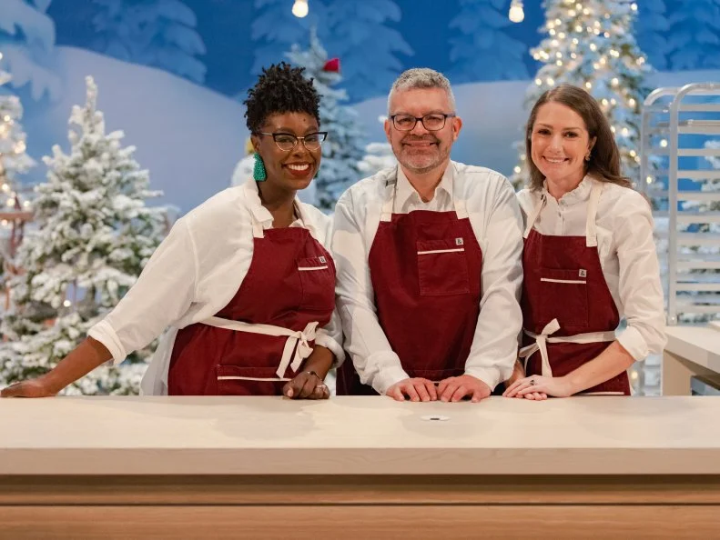 Contestants Julie McAllister, Anedra Small, Thierry Aujard, aka "Best in Snow", as seen on Holiday Wars, Season 4.