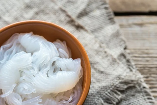 Bowl of shirataki noodles