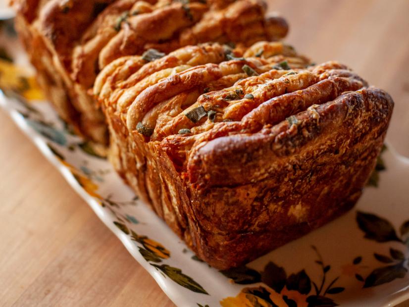 Close-up of Brown Butter & Sage Pull Apart Bread, as seen on The Pioneer Woman, season 32.