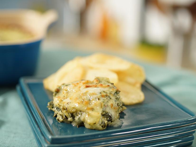 Salt & Vinegarish Potato Chips & Hot Spinach Artichoke Dip Beauty, as seen on The Kitchen, Season 32.