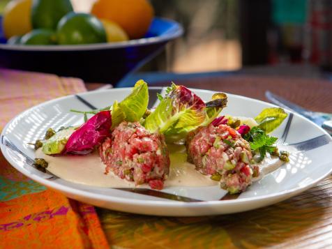 Steak Tartare with Tonnato Sauce, Chicories, Avocado and Frico