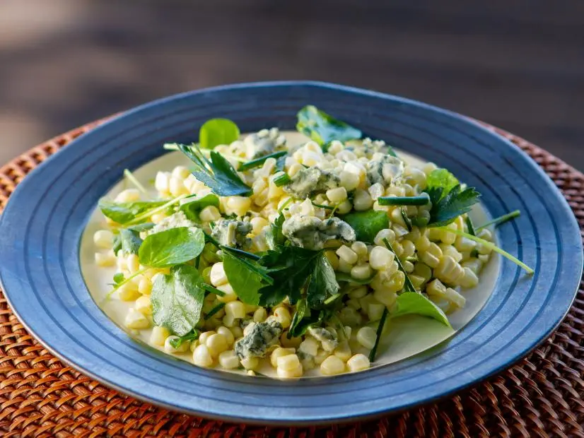 Antonia Lofaso's Corn and Watercress Salad, as seen on Guy's Ranch Kitchen Season 6.
