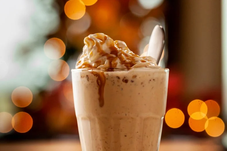 Close-up of Pecan Pie Milkshake, as seen on The Pioneer Woman, season 32.