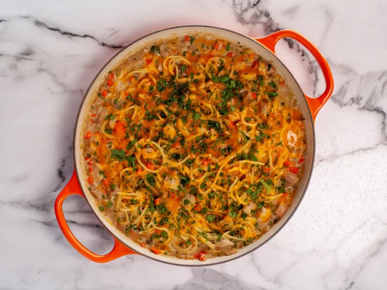 Close-up of Turkey Spaghetti, as seen on The Pioneer Woman, season 32.