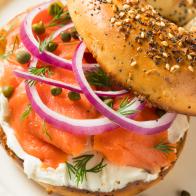 Homemade Bagel and Salmon Lox with Cream Cheese and Dill