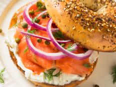 Homemade Bagel and Salmon Lox with Cream Cheese and Dill