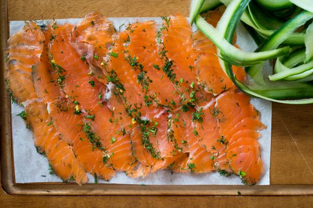 Gravadlax slices with Dill, lemon and coriander