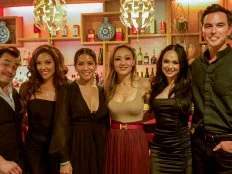 Kathy Fang poses with her staff, Katie, Chirsty, Long, Josh, and Lillian after the dinner rush, as seen on Chef Dynasty: House of Fang, season 1.