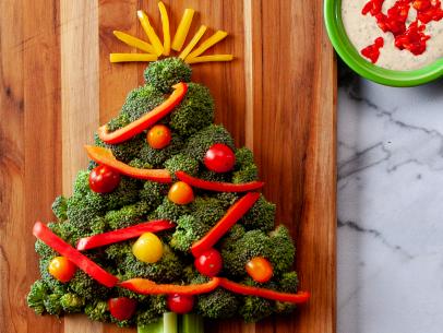 Close-up of Christmas Crudite Tree with Festive Ranch, as seen on The Pioneer Woman, season 32.