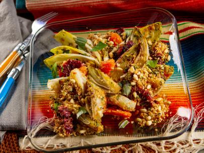 Shirley Chung’s Endive and Blood Orange Salad with Citrus Dressing and Pine Nut Crumbles, as seen on Guy's Ranch Kitchen Season 6.