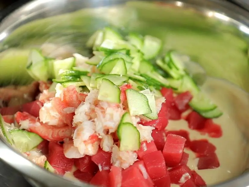 The California Dreamin' Poke as prepared at Big Island Kine food truck at Humboldt County Fair in Ferndale, California, as seen on Food Network's Triple D Nation, Season 4.
