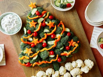 Crudite Christmas Tree with Sour Cream and Chive Dip