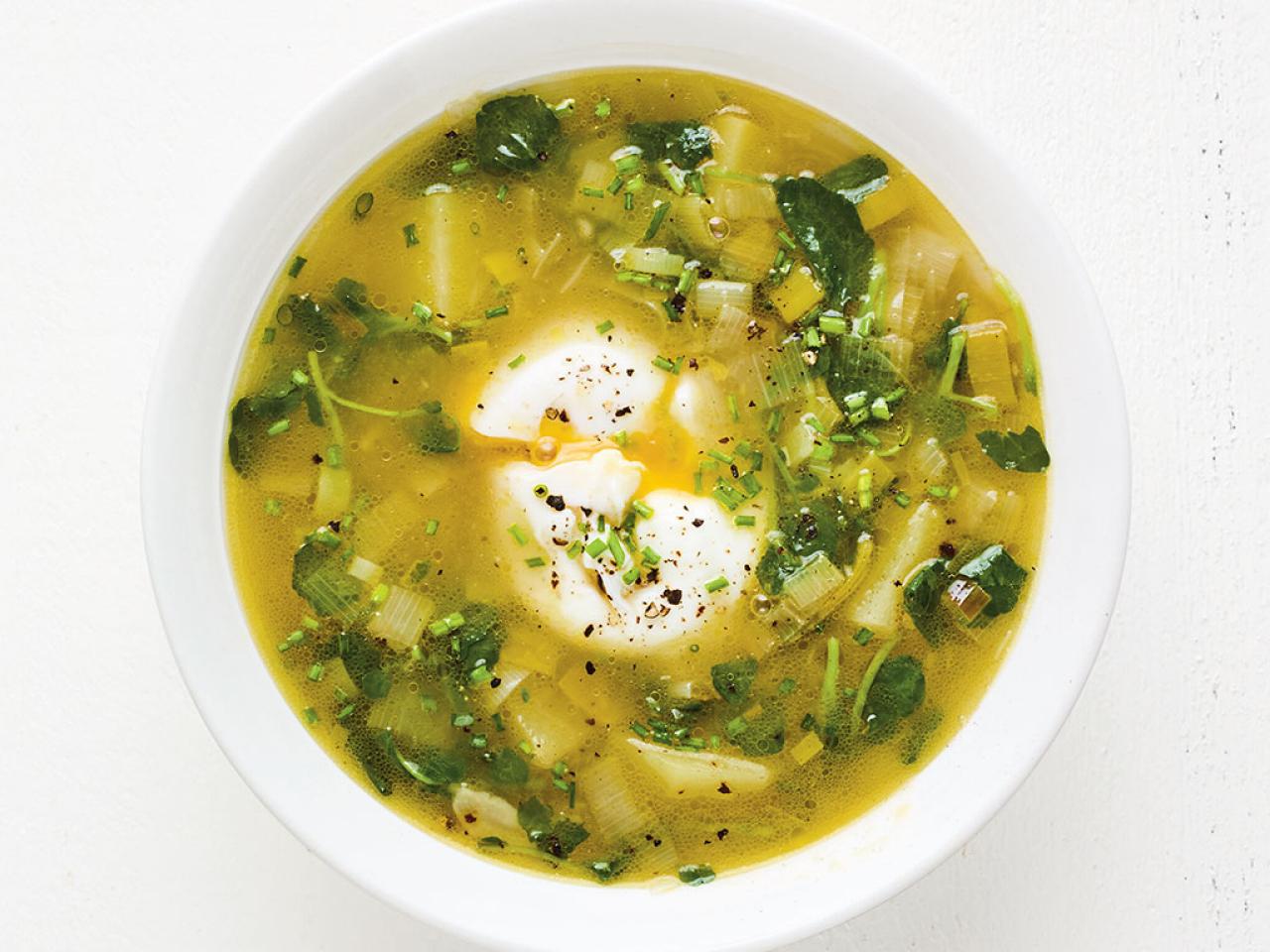 Garlic Soup with Potatoes and Poached Eggs Recipe