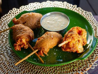 Justin Warner’s Shrimp Corn Dogs with Boili, as seen on Guy's Ranch Kitchen Season 6.