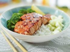 Sometimes the fastest route to lunch or dinner is in a bowl. It seems more portable and even comforting. This is an easy bowl to put together with store-bought shortcuts of ready-to-heat microwavable packages of rice and broccoli. Add a quick pantry-pull double duty marinade/sauce and this salmon bowl is done in a snap. Speaking of "snap," snap peas would work well in this bowl too. It&rsquo;s really up to you to choose even the kind of rice you think works best. The star is the salmon.